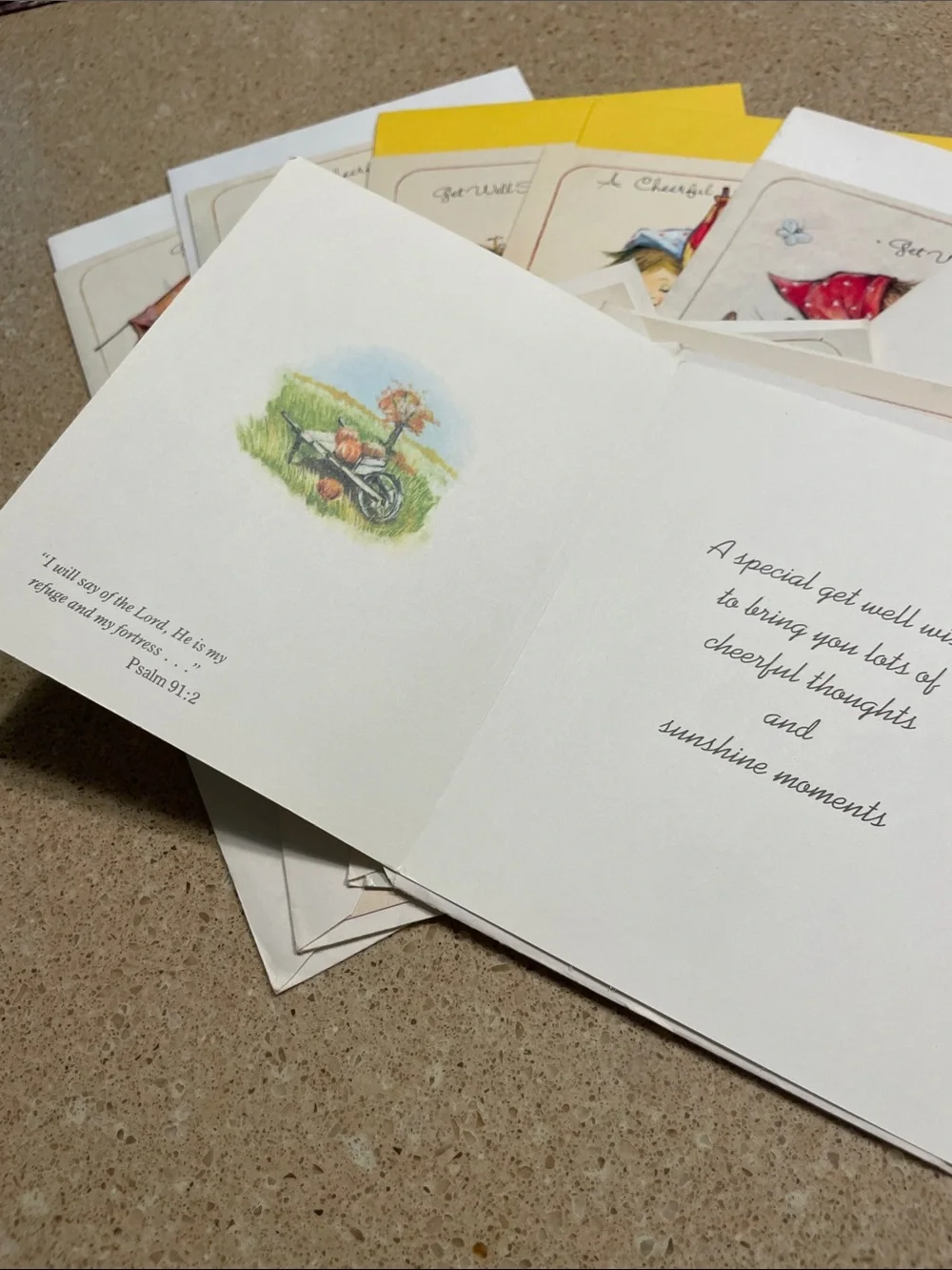Vintage Assorted Get Well Greeting Cards - White with Yellow Accents